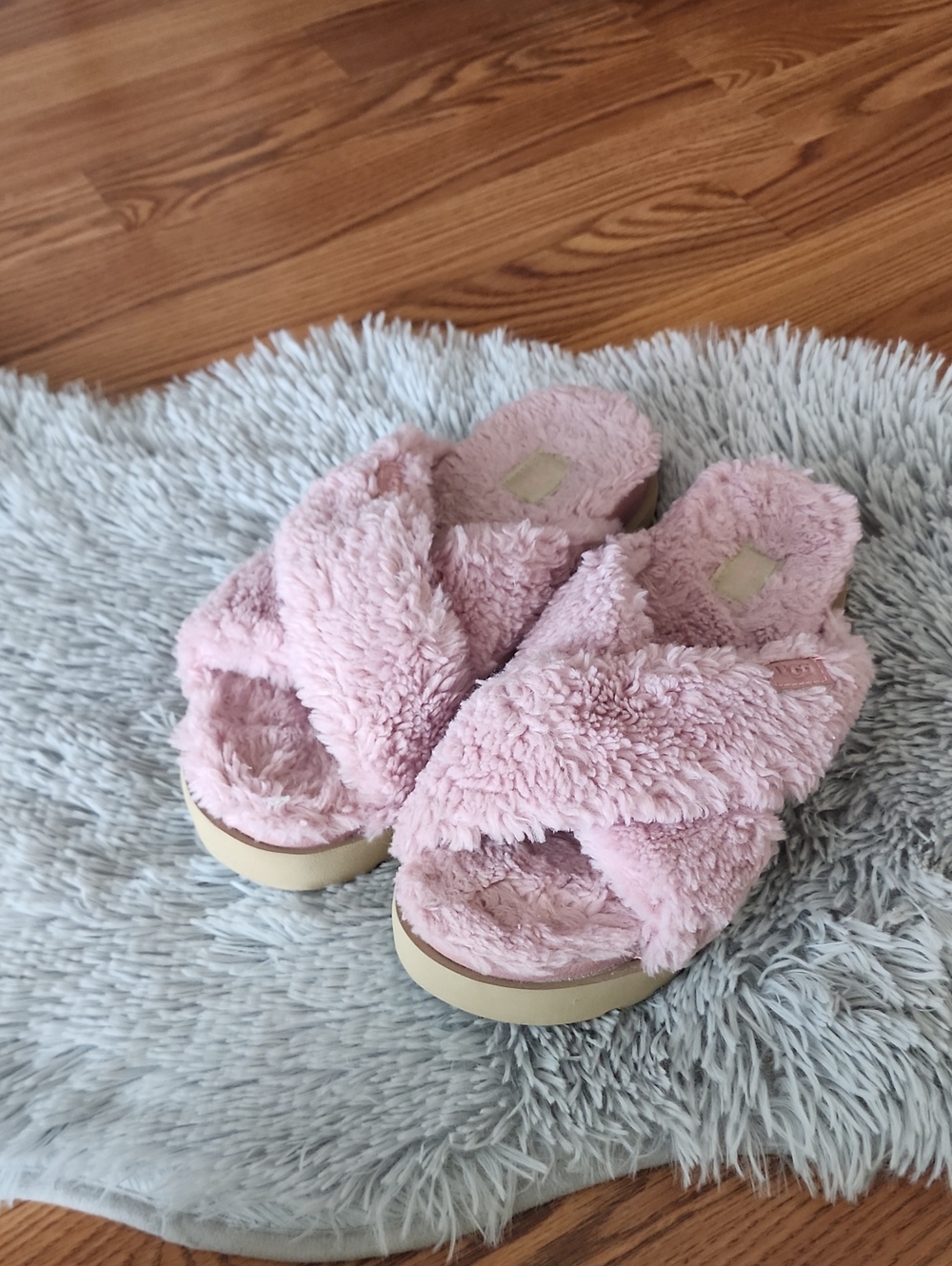 UGG Pink Fuzzy Sugar Crossover Slide Slippers